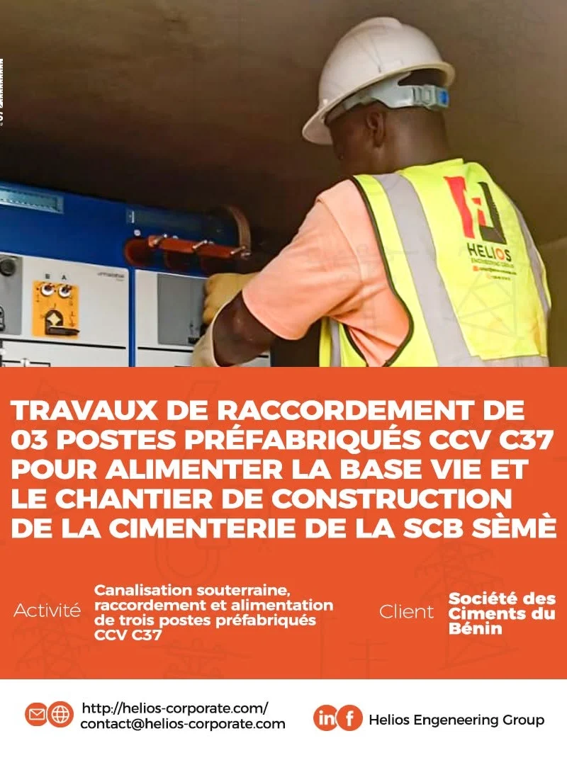 Raccordement de trois postes préfabriqués CCV C37 – Cimenterie SCB de Sèmè